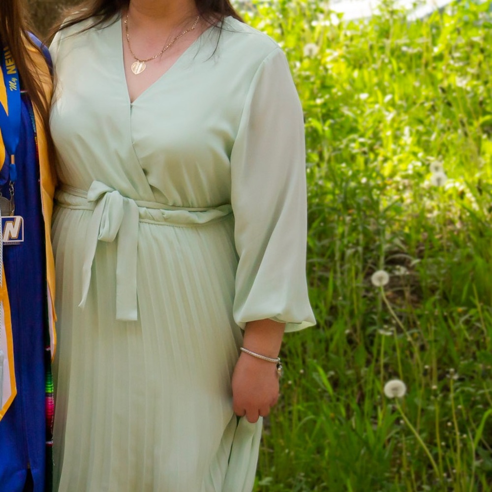 V Neck Pleated Long Sleeve Dress - Picture 12 of 12